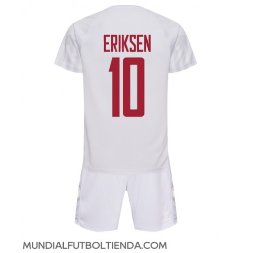 Camiseta Dinamarca Christian Eriksen #10 Segunda Equipación Replica Mundial 2022 para niños mangas cortas (+ Pantalones cortos)